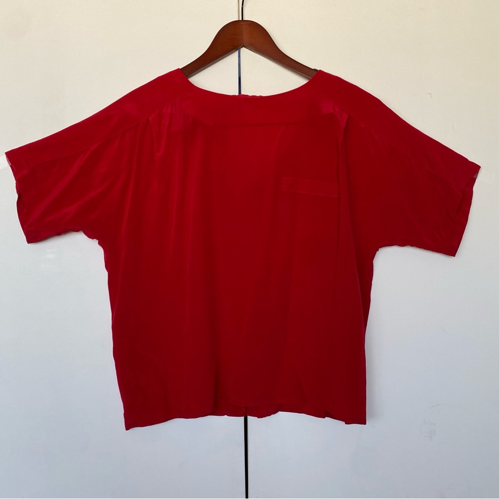 CC Courtenay - 100% Pure Silk Sheer Red Top Button Up On Back - Size 8 / S